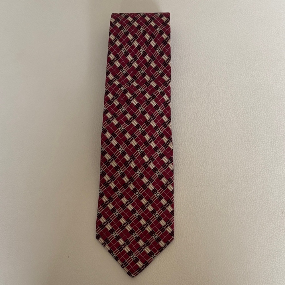 Burberry London Burgundy and Cream Check Silk Tie